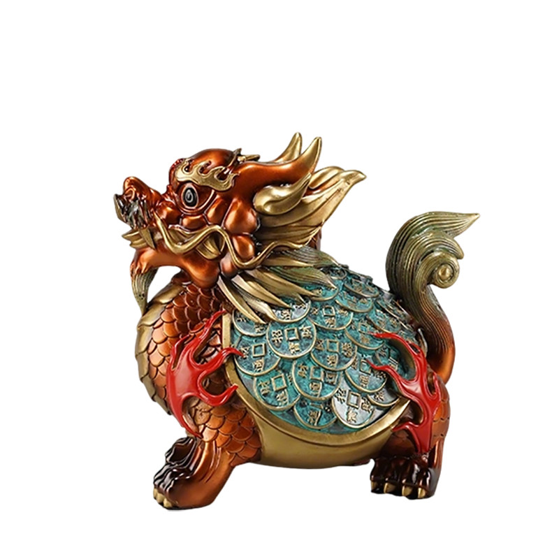 纯黄铜八卦龙龟金钱龙头龟摆件