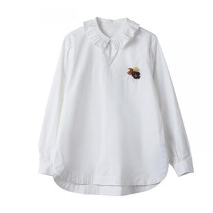 宝诗黎娃娃领棉质白衬衫女2025冬季韩版简约气质通勤休闲长袖衬衣