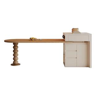 现代原木风岛台餐桌一体家用可伸缩导台实木小户型厨房多功能倒台