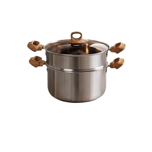 日本加厚汤锅不锈钢家用燃气电磁炉专用蒸炖肉煮粥煮面双耳蒸煮锅