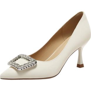 百思图2025秋季新款商场同款单鞋时尚细高跟尖头浅口女鞋F3318CQ5