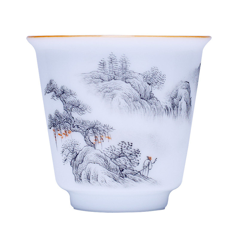 手绘风山水陶瓷墨彩玉泥品茗杯
