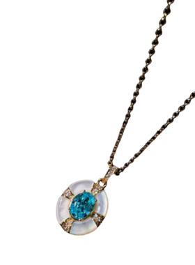 马卡龙胭脂粉贝母宝石项链时尚百搭镀18K金马尔代夫绿锆石颈链