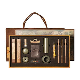 善琏湖笔 清明上河图 文房四宝精品套装高档礼物女生礼盒砚台墨碟毛笔收纳盒笔洗墨条书法专用笔墨纸砚摆件