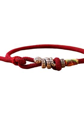 999足银腾蛇化龙红绳手链男士纯银编织本命年好运手绳女新年礼物
