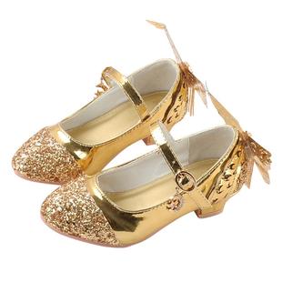 小女孩公主鞋洋气软底网红鞋女童皮鞋秋季穿45儿童艾莎水晶高跟鞋