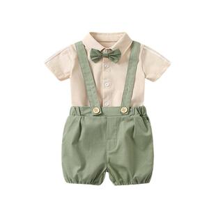 周岁礼服男宝夏天宝宝抓周小西装生日装背带裤套装一岁小男孩衣服