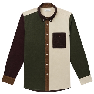 【商场同款】HAZZYS哈吉斯秋季男撞色拼接灯芯绒长袖衬衫