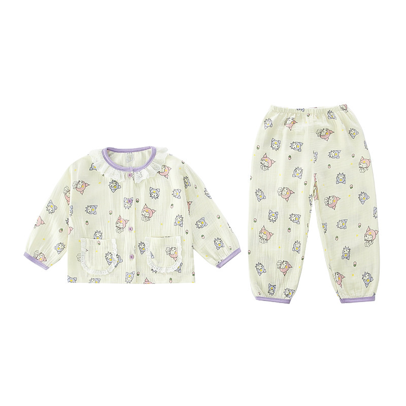 春秋棉纱女童卡通家居服套装