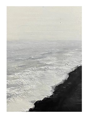 纯手绘油画立体肌理黑白海浪挂画