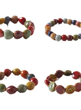 景德镇陶瓷饰品新款时尚花釉珠子手链多色休闲民族风学生手链