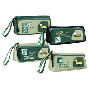 一木林双层大容量笔袋男孩2025新款文具盒男孩款高颜值文具袋男孩子小学生初中生男生铅笔盒学生帆布简约日系