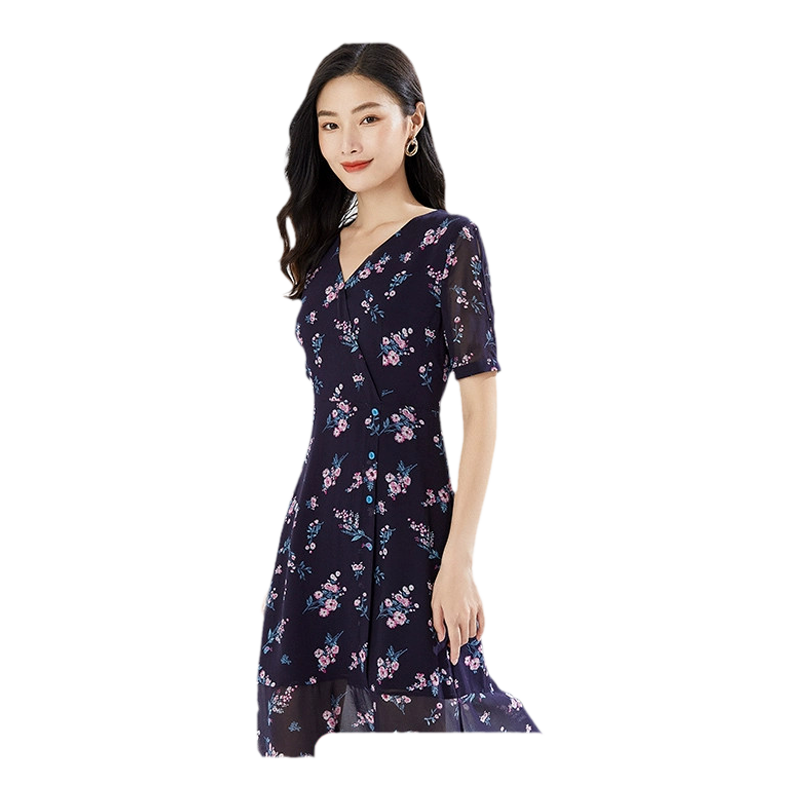 喬萬尼連衣裙媽媽夏真絲桑蠶絲商場同款法式碎花EI2E770601