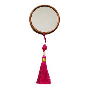 实木质古风圆形小镜子口袋随身携带女高级化妆手持高清便携迷你镜