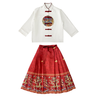 马面裙女童新中式套装2024新款国风唐装汉服女孩上衣秋冬款高级感