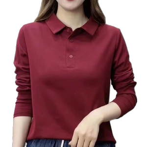 春秋季长袖T恤女士polo衫翻领百搭打底妈妈装宽松显瘦减龄上衣女