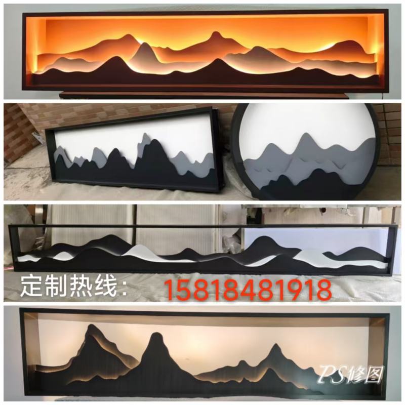 不锈钢假山嵌入式壁龛屏风背景墙新中式庭院别墅玫瑰金金属镂空