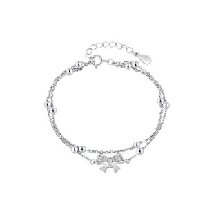 猫蛰S925纯银双层女士蝴蝶结手链女款轻奢小众女生精致学生日礼物