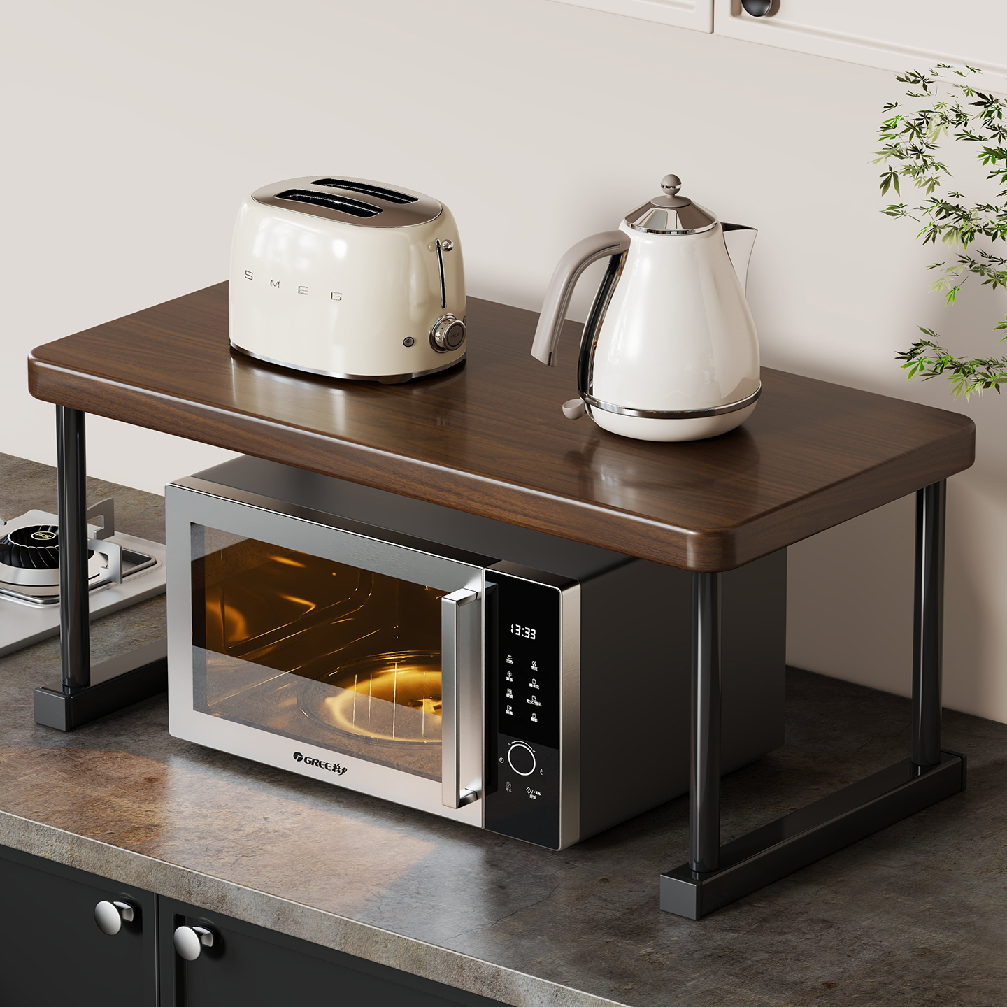 实木厨房微波炉架置物架多功能架子烤箱收纳架家用台面电饭锅支架