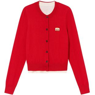 ToyzY红色针织开衫女短款绵羊毛可爱刺绣2025冬新品ZC35506040