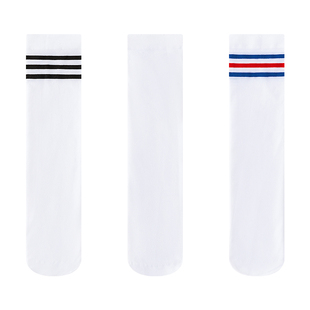 女童长筒袜夏季薄款儿童丝袜夏天女孩足球白色小腿袜学生条纹袜子