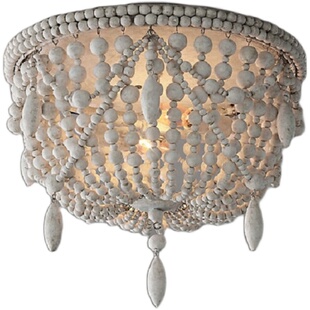 美式复古木珠嵌入式装饰吸顶灯卧室儿童公主房法式创意设计师灯具