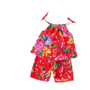 东北大花婴儿服男童女夏季网红儿童睡衣夏装中国风宝宝衣服套装薄