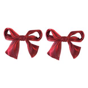 丸子头布艺发饰跨年红色蝴蝶结发夹日韩新款网红对夹双马尾边夹
