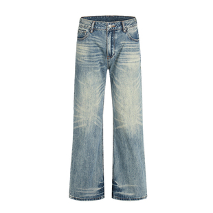 江南先生NewJNXS高棉修身直筒微喇牛仔裤秋休闲特色磨损洗水裤子