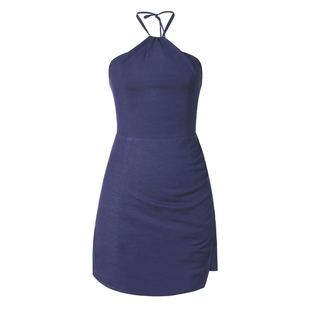 RETURNSELF/reformation挂脖式绑带棉麻连衣裙不对称高腰纯色短裙