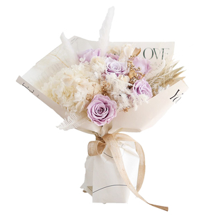 进口永生花莫兰迪香芋浅紫玫瑰感恩圣诞生日花束北欧INS家居装饰