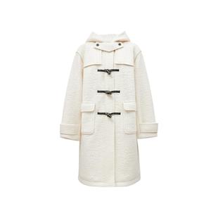 绫致ONLY秋冬新款含绵羊毛气质连帽长款毛呢大衣女时尚潮