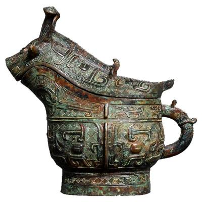 御如意铜摆件复古工艺品兽面纹觥