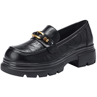 热风黑色小皮鞋女款2026年春季新款英伦风乐福鞋百搭通勤女鞋单鞋