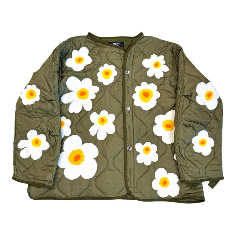 小众品牌绿色雏菊重工刺绣棉服