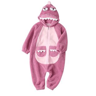 儿童卡通动物恐龙连体睡衣女孩秋冬加厚加绒男孩宝宝法兰绒家居服