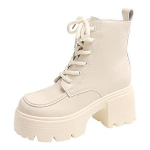 品牌白色马丁靴女2025秋冬新款真皮厚底女鞋粗跟软底高级感短靴