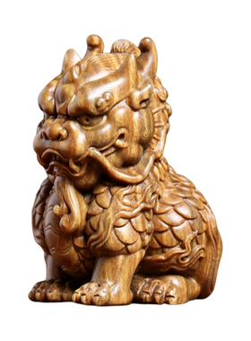 绿檀麒麟木雕摆件吉祥物乔迁送礼