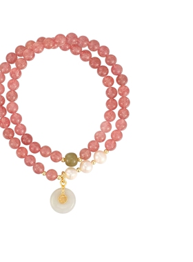 阿吉豆手链女国风粉色草莓晶手串