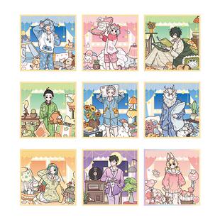 非人哉旗舰店睡衣派对亚克力色纸盲盒拉丝银葱烫金签绘板收藏摆件