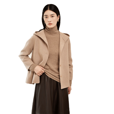 佐尔美气质连帽咖啡色双面呢中褛