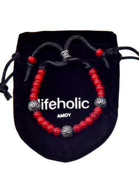 lifeholic 土耳其手工正红老琉璃古银珠鹿皮手链新年礼物红绳潮