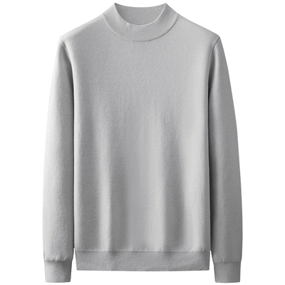 冬季加厚半高领羊毛混纺针织打底衫男士内搭保暖发热中领毛衣秋冬