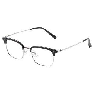 超轻黑银半框眼镜框男款斯文痞帅可配高度数近视防蓝光小框镜架