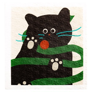 木浆棉洗碗布圣诞猫咪厨房清洁百洁布吸水刷锅洗盘子去污海绵抹布