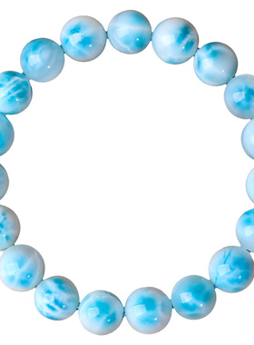 天然海纹石手链冰蓝色玉化拉利玛水晶单圈手串玉石散珠圆珠子男女