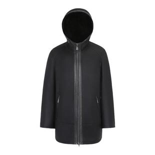 兽王冬季新款男士连帽皮草大衣中长款羊毛皮真皮皮毛一体外套