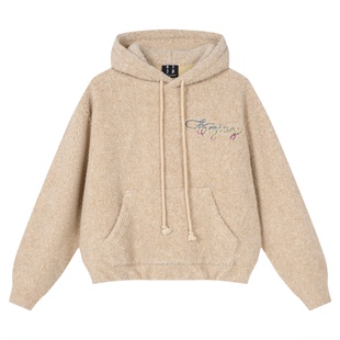 MEDM 羊羔毛渐变刺绣M扣抽绳连帽卫衣秋冬潮流慵懒风情侣休闲帽衫