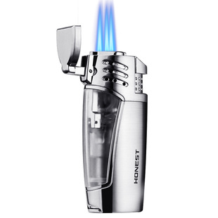 百诚防风充气金属商务三直冲蓝焰电子打火机带雪茄刀点雪茄艾灸条