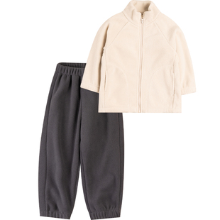 男童加绒摇粒绒家居服套装儿童秋冬新款加厚拉链开衫外套抓绒睡衣